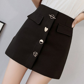 Stílusos női szoknya magas derékkal, fém gombokkal, fekete-fehér színben