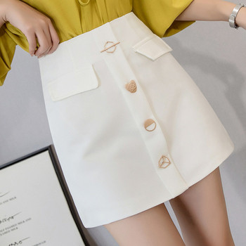 Stílusos női szoknya magas derékkal, fém gombokkal, fekete-fehér színben