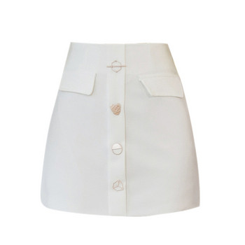 Stílusos női szoknya magas derékkal, fém gombokkal, fekete-fehér színben