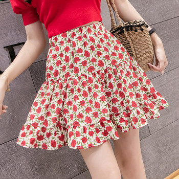 Fusta de vara dama casual cu talie elastica si model floral