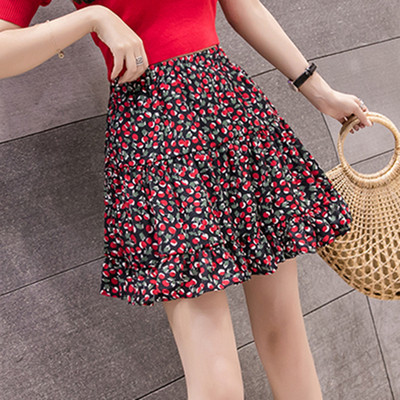 Fusta de vara dama casual cu talie elastica si model floral