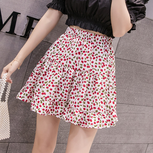 Fusta de vara dama casual cu talie elastica si model floral