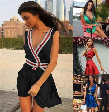 Modern női ruha V-nyakkal és szalaggal, három színben