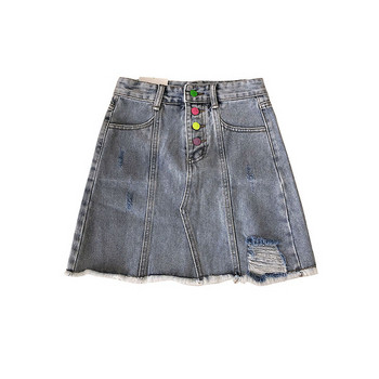 Női farmerszoknya színes gombokkal