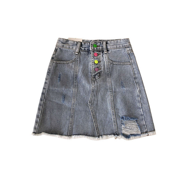 Női farmerszoknya színes gombokkal