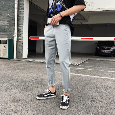 Мъжки панталон Slim модел с джобове в сив и черен цвят