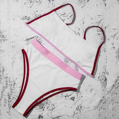 Costum de baie modern de dama din doua piese cu bretele subtiri in trei culori