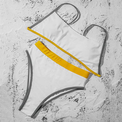 Costum de baie modern de dama din doua piese cu bretele subtiri in trei culori