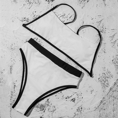 Costum de baie modern de dama din doua piese cu bretele subtiri in trei culori