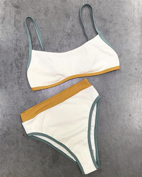 Costum de baie modern de dama din doua piese cu bretele subtiri in trei culori