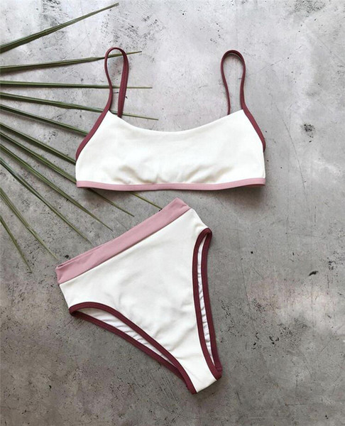 Costum de baie modern de dama din doua piese cu bretele subtiri in trei culori