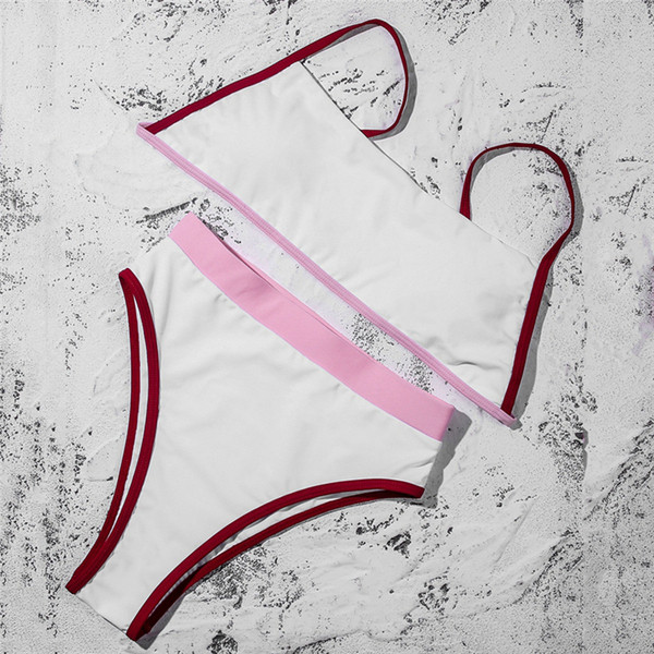 Costum de baie modern de dama din doua piese cu bretele subtiri in trei culori