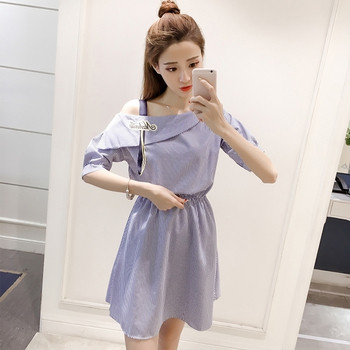 Rochie de dama moderna in dungi cu talie elastica in doua culori