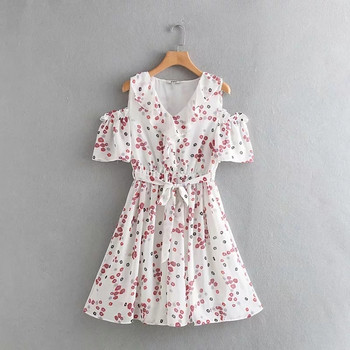 Rochie de dama cu bretele si maneci scurte cu model floral