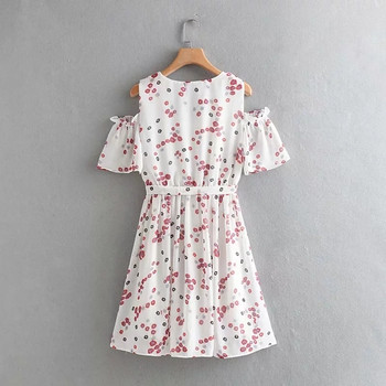 Rochie de dama cu bretele si maneci scurte cu model floral