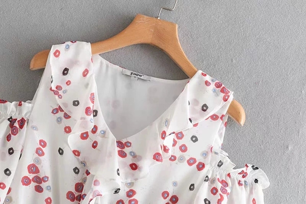 Rochie de dama cu bretele si maneci scurte cu model floral