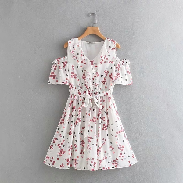 Rochie de dama cu bretele si maneci scurte cu model floral