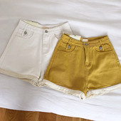 Pantaloni scurti de dama cu talie inalta in doua culori