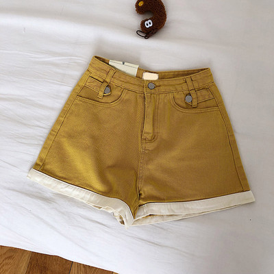 Pantaloni scurti de dama cu talie inalta in doua culori