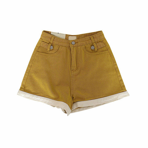 Pantaloni scurti de dama cu talie inalta in doua culori