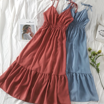 Női nyári ruha V-nyakú, gumírozott derékkal, több színben