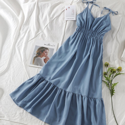 Női nyári ruha V-nyakú, gumírozott derékkal, több színben