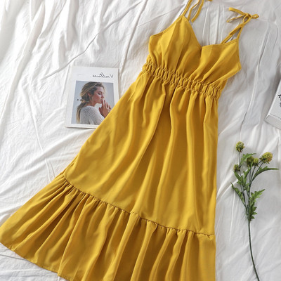 Női nyári ruha V-nyakú, gumírozott derékkal, több színben