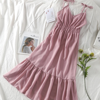 Női nyári ruha V-nyakú, gumírozott derékkal, több színben