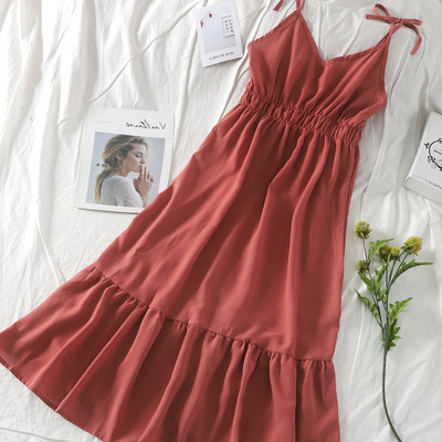 Női nyári ruha V-nyakú, gumírozott derékkal, több színben