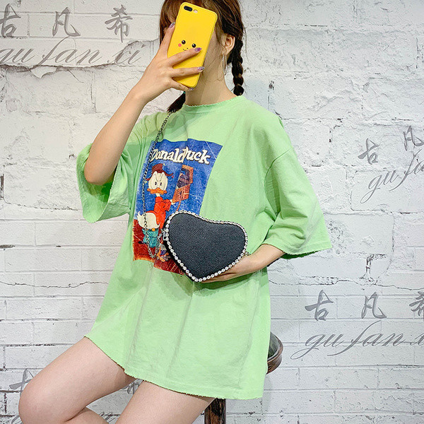 Geanta de dama moderna cu forma de inima si pietre in mai multe culori