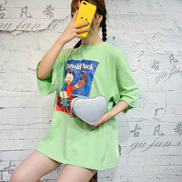 Geanta de dama moderna cu forma de inima si pietre in mai multe culori