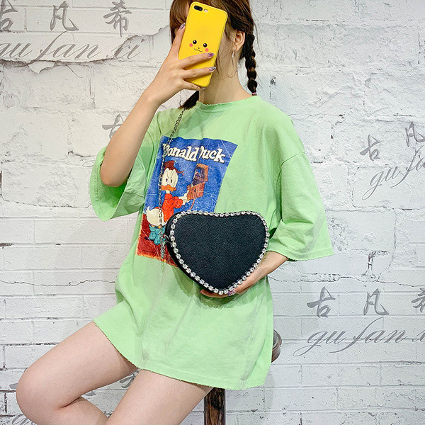 Geanta de dama moderna cu forma de inima si pietre in mai multe culori