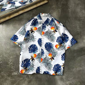 Cămașă de vară bărbătească model larg cu mâneci scurte în culoarea alb