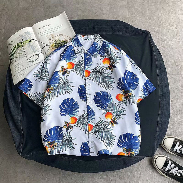 Cămașă de vară bărbătească model larg cu mâneci scurte în culoarea alb