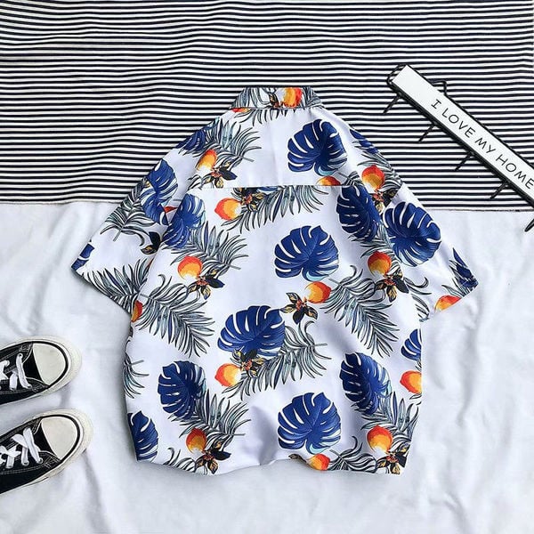 Cămașă de vară bărbătească model larg cu mâneci scurte în culoarea alb