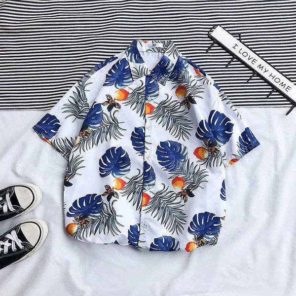 Cămașă de vară bărbătească model larg cu mâneci scurte în culoarea alb