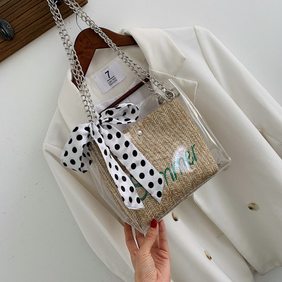 Geanta de dama cu inscriptie in doua culori