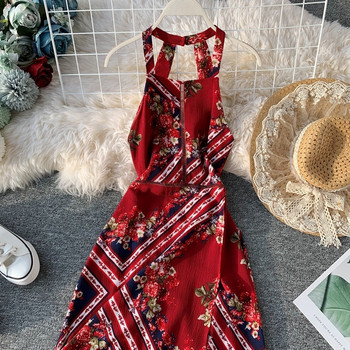 Modern női hosszú ruha vékony pántokkal és hasítékkal