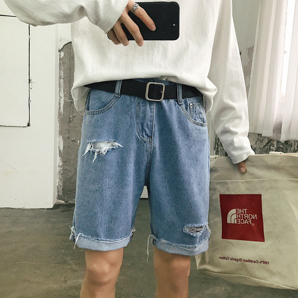 Pantaloni scurți din denim pentru bărbați cu motive rupte în negru și albastru