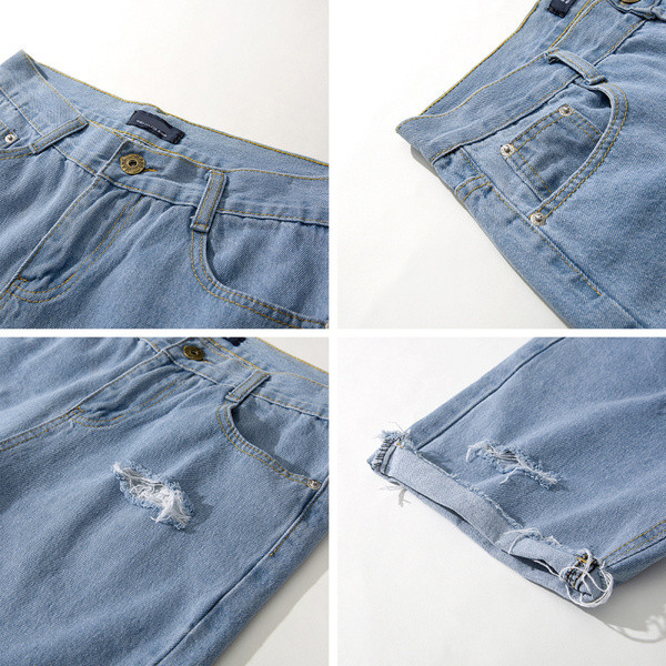 Pantaloni scurți din denim pentru bărbați cu motive rupte în negru și albastru