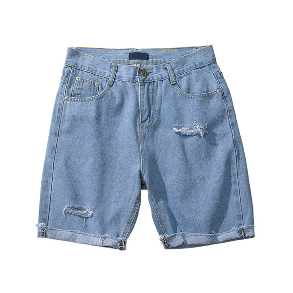 Pantaloni scurți din denim pentru bărbați cu motive rupte în negru și albastru