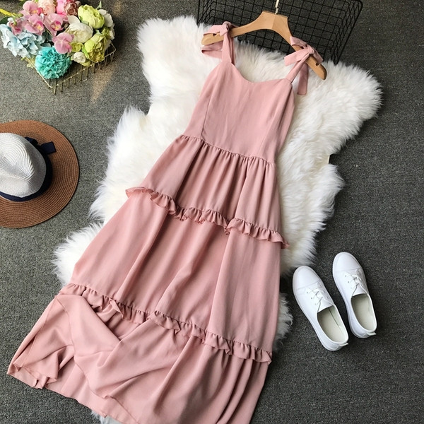 Rochie moderna de dama cu bretele in patru culori