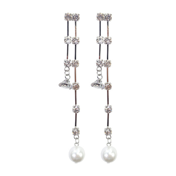 Cercei lungi de damasc cu pietre decorative si perle