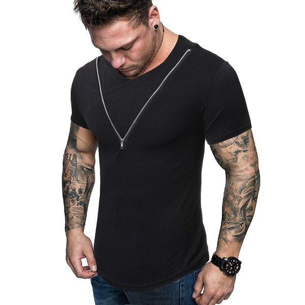 Alkalmi férfi póló cipzárral fekete, fehér és szürke színben