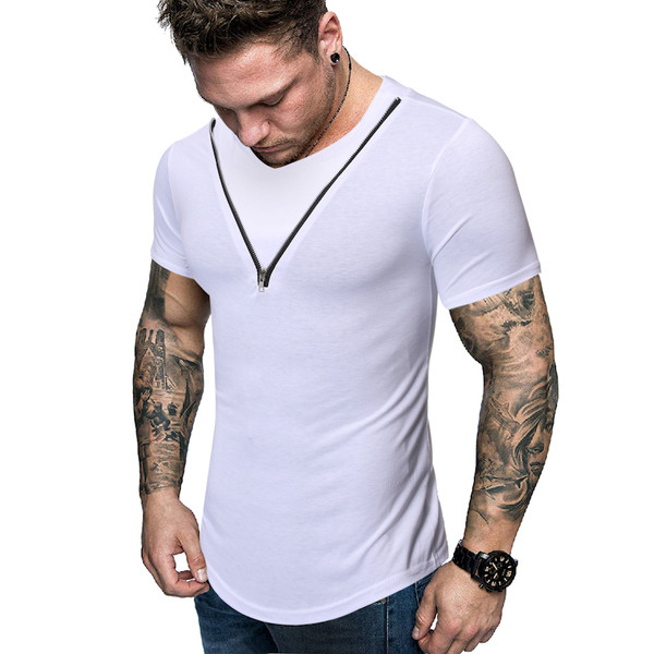 Alkalmi férfi póló cipzárral fekete, fehér és szürke színben