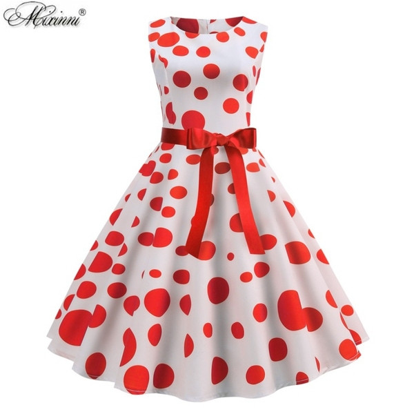 Elegáns női pöttyös ruha szalaggal, három színben