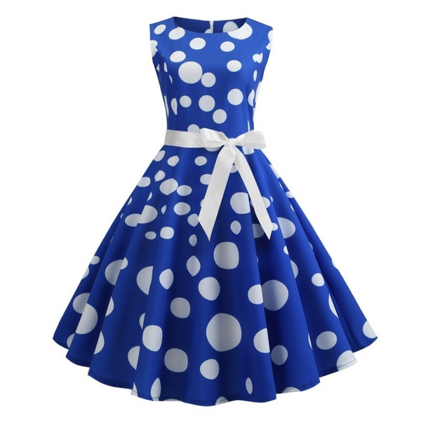 Elegáns női pöttyös ruha szalaggal, három színben