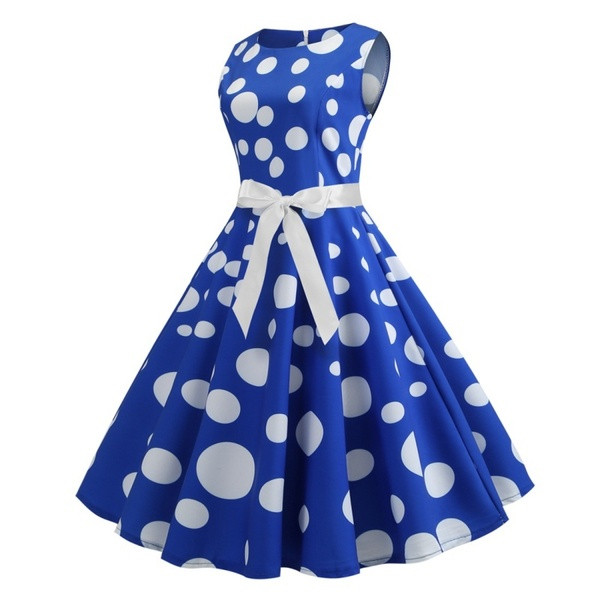 Elegáns női pöttyös ruha szalaggal, három színben