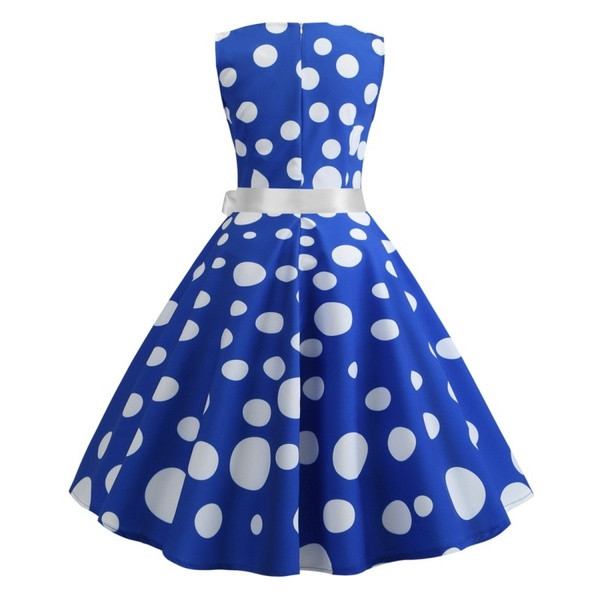 Elegáns női pöttyös ruha szalaggal, három színben