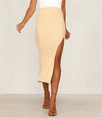 Fusta de dama moderna cu fanta in alb si bej